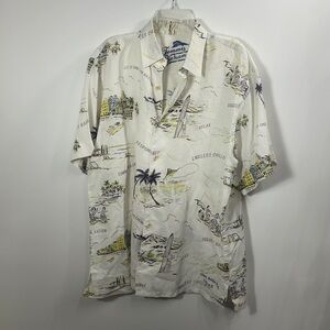 Tommy Bahama Relax Linen Camp Shirt Palm Hawaiian  Cream Graphic Shirt large